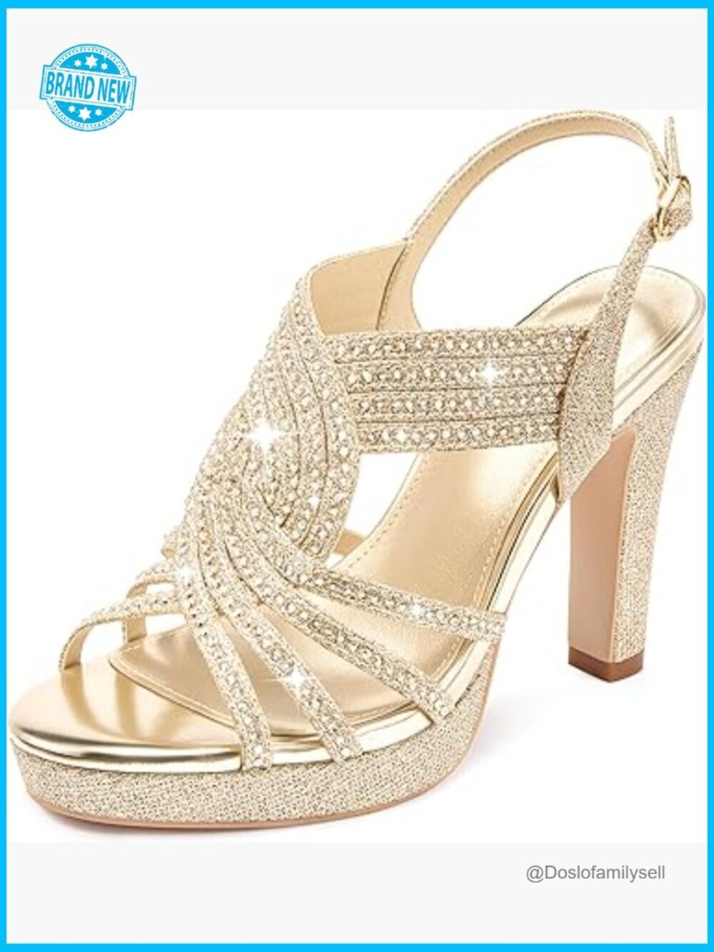 Sparkly Rhinestone Chunky Platform Heels Open Toe Ankle Strap Party Sandals